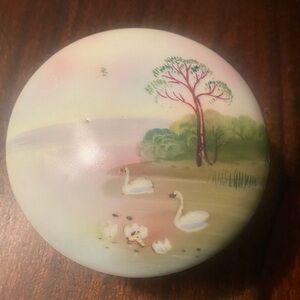 Vintage Hand-Painted porcelain Nippon Swan Scene trinket box